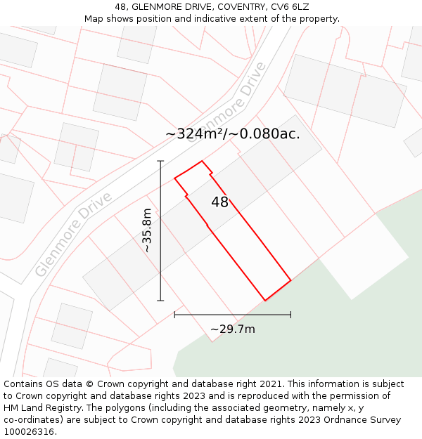 48, GLENMORE DRIVE, COVENTRY, CV6 6LZ: Plot and title map