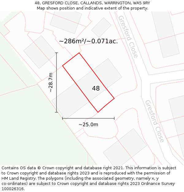 48, GRESFORD CLOSE, CALLANDS, WARRINGTON, WA5 9RY: Plot and title map