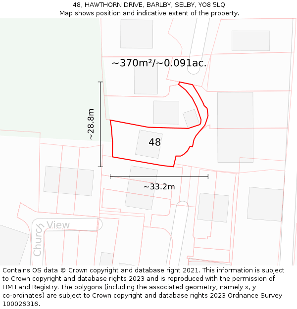 48, HAWTHORN DRIVE, BARLBY, SELBY, YO8 5LQ: Plot and title map