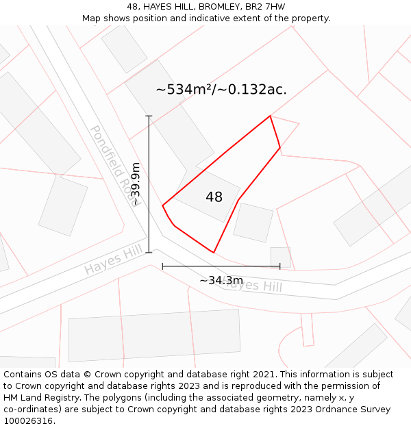 48, HAYES HILL, BROMLEY, BR2 7HW: Plot and title map