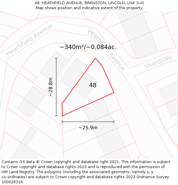 48, HEATHFIELD AVENUE, BRANSTON, LINCOLN, LN4 1UG: Plot and title map