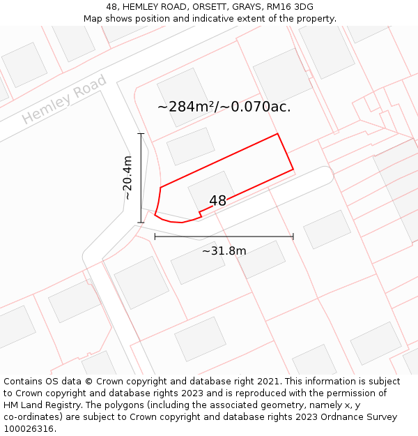 48, HEMLEY ROAD, ORSETT, GRAYS, RM16 3DG: Plot and title map