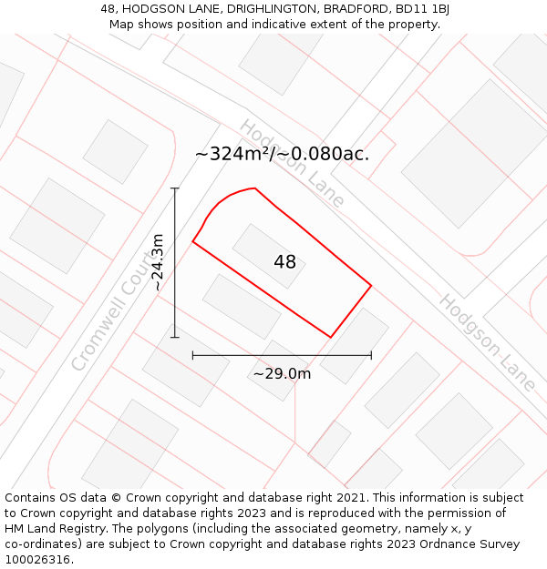 48, HODGSON LANE, DRIGHLINGTON, BRADFORD, BD11 1BJ: Plot and title map