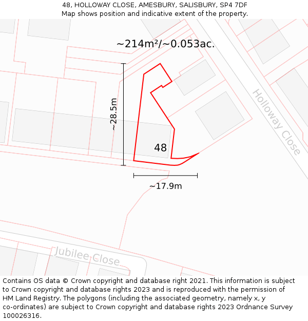 48, HOLLOWAY CLOSE, AMESBURY, SALISBURY, SP4 7DF: Plot and title map