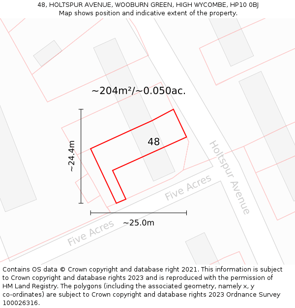 48, HOLTSPUR AVENUE, WOOBURN GREEN, HIGH WYCOMBE, HP10 0BJ: Plot and title map