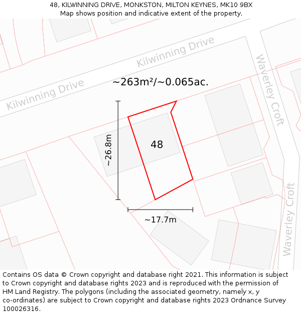 48, KILWINNING DRIVE, MONKSTON, MILTON KEYNES, MK10 9BX: Plot and title map