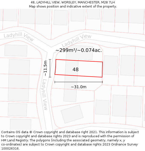 48, LADYHILL VIEW, WORSLEY, MANCHESTER, M28 7LH: Plot and title map