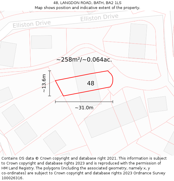 48, LANGDON ROAD, BATH, BA2 1LS: Plot and title map