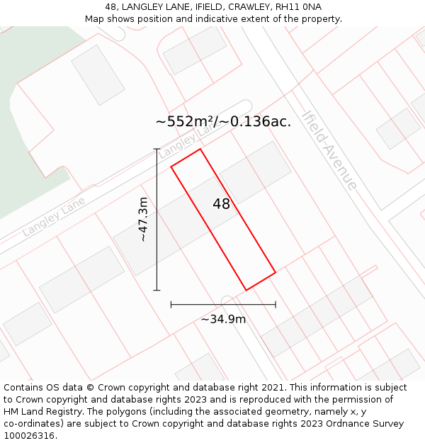 48, LANGLEY LANE, IFIELD, CRAWLEY, RH11 0NA: Plot and title map