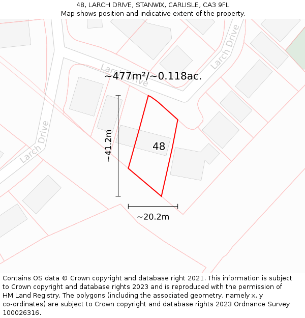 48, LARCH DRIVE, STANWIX, CARLISLE, CA3 9FL: Plot and title map