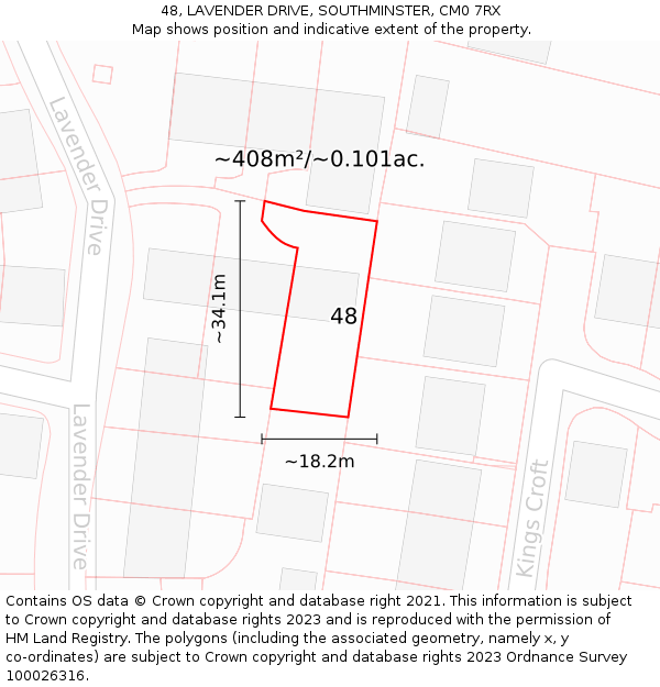 48, LAVENDER DRIVE, SOUTHMINSTER, CM0 7RX: Plot and title map