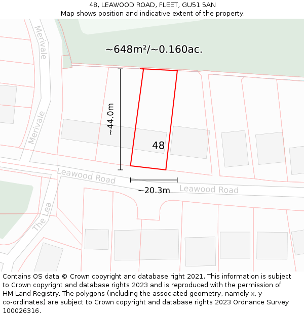 48, LEAWOOD ROAD, FLEET, GU51 5AN: Plot and title map