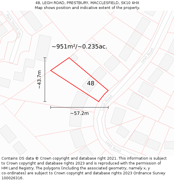 48, LEGH ROAD, PRESTBURY, MACCLESFIELD, SK10 4HX: Plot and title map