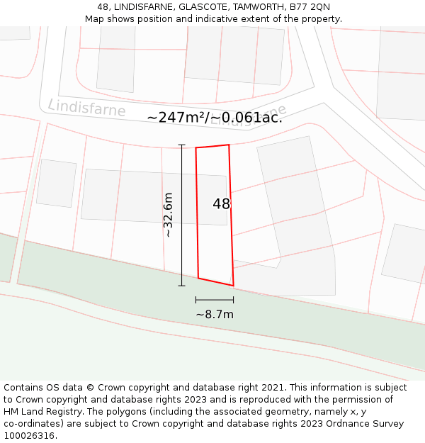 48, LINDISFARNE, GLASCOTE, TAMWORTH, B77 2QN: Plot and title map