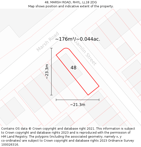 48, MARSH ROAD, RHYL, LL18 2DG: Plot and title map