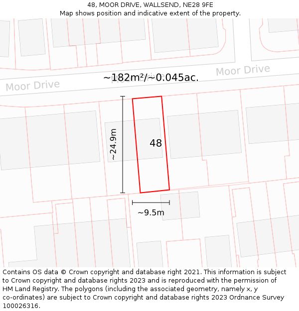 48, MOOR DRIVE, WALLSEND, NE28 9FE: Plot and title map