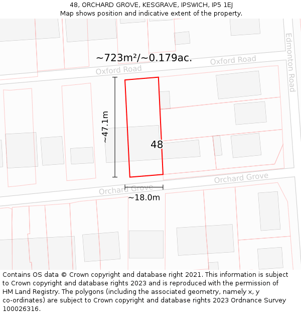 48, ORCHARD GROVE, KESGRAVE, IPSWICH, IP5 1EJ: Plot and title map