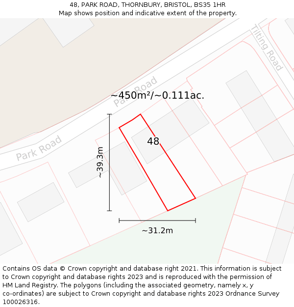 48, PARK ROAD, THORNBURY, BRISTOL, BS35 1HR: Plot and title map