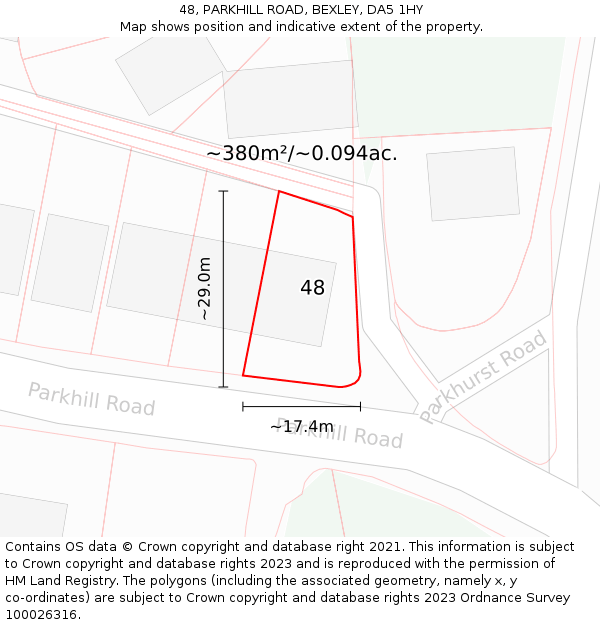 48, PARKHILL ROAD, BEXLEY, DA5 1HY: Plot and title map