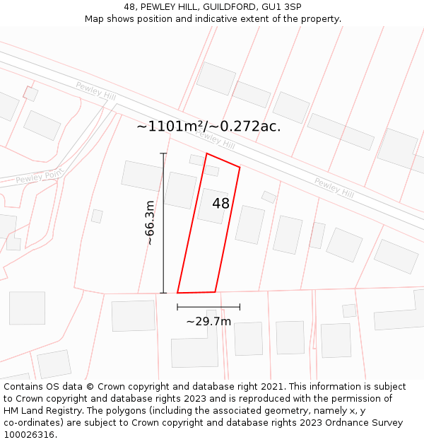 48, PEWLEY HILL, GUILDFORD, GU1 3SP: Plot and title map