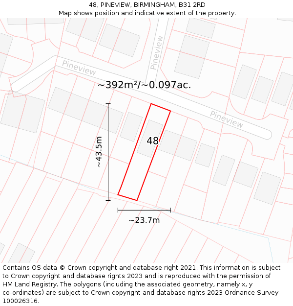 48, PINEVIEW, BIRMINGHAM, B31 2RD: Plot and title map