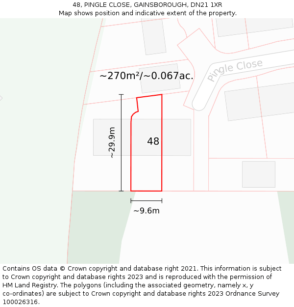 48, PINGLE CLOSE, GAINSBOROUGH, DN21 1XR: Plot and title map