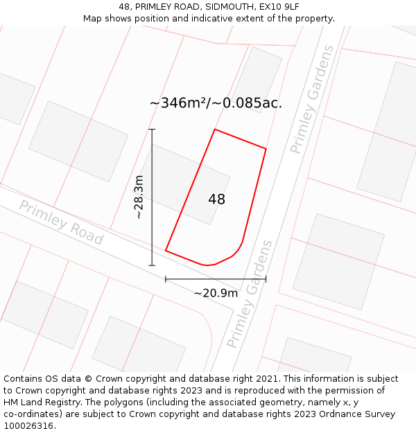 48, PRIMLEY ROAD, SIDMOUTH, EX10 9LF: Plot and title map