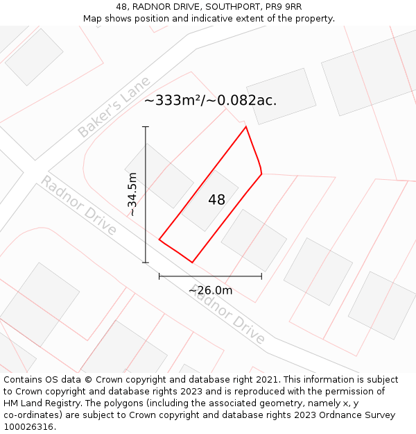 48, RADNOR DRIVE, SOUTHPORT, PR9 9RR: Plot and title map