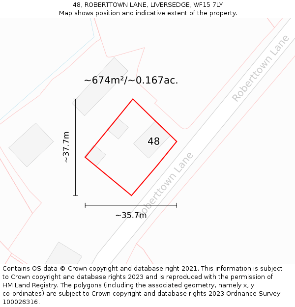 48, ROBERTTOWN LANE, LIVERSEDGE, WF15 7LY: Plot and title map