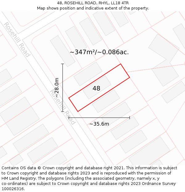 48, ROSEHILL ROAD, RHYL, LL18 4TR: Plot and title map