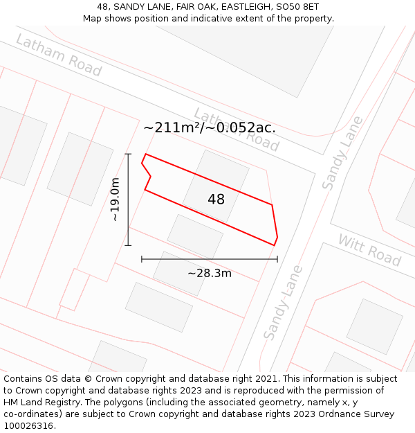 48, SANDY LANE, FAIR OAK, EASTLEIGH, SO50 8ET: Plot and title map