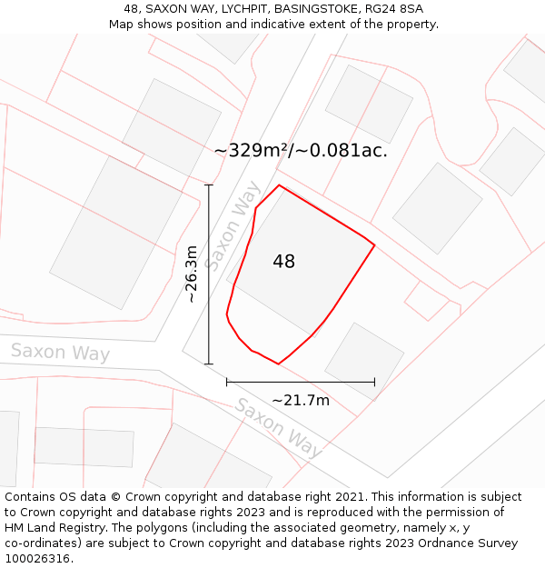 48, SAXON WAY, LYCHPIT, BASINGSTOKE, RG24 8SA: Plot and title map