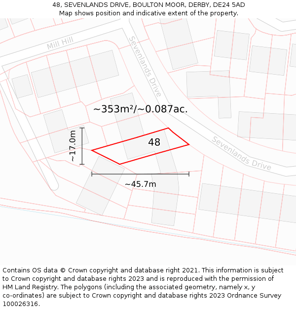 48, SEVENLANDS DRIVE, BOULTON MOOR, DERBY, DE24 5AD: Plot and title map