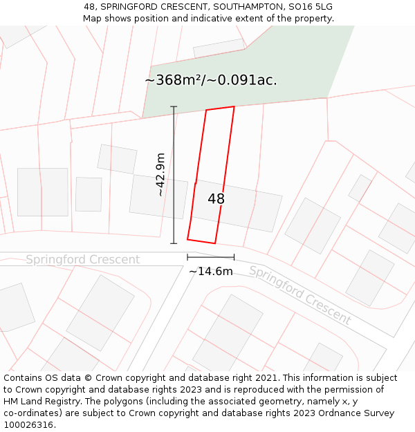 48, SPRINGFORD CRESCENT, SOUTHAMPTON, SO16 5LG: Plot and title map