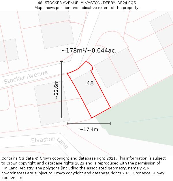 48, STOCKER AVENUE, ALVASTON, DERBY, DE24 0QS: Plot and title map