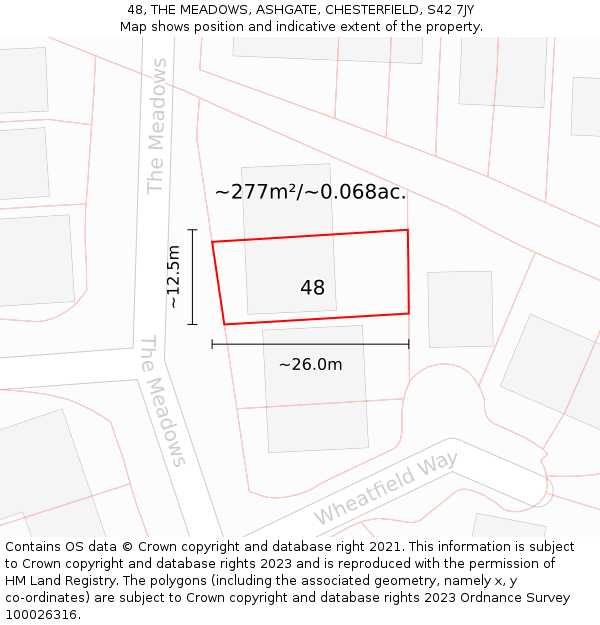 48, THE MEADOWS, ASHGATE, CHESTERFIELD, S42 7JY: Plot and title map