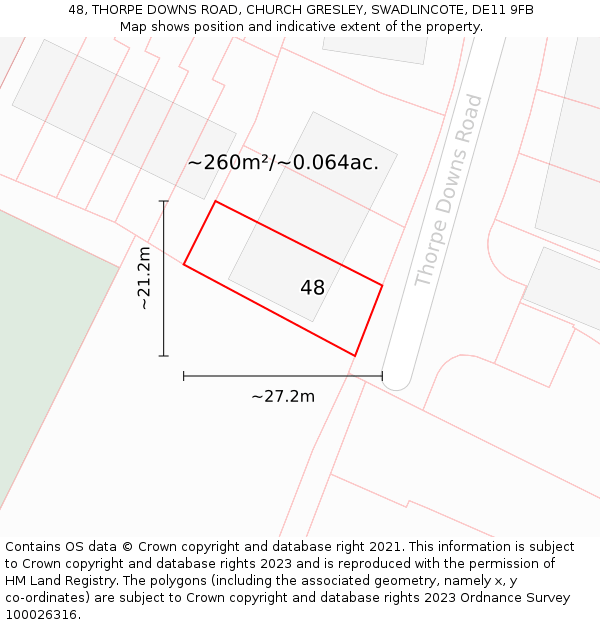 48, THORPE DOWNS ROAD, CHURCH GRESLEY, SWADLINCOTE, DE11 9FB: Plot and title map