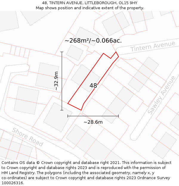 48, TINTERN AVENUE, LITTLEBOROUGH, OL15 9HY: Plot and title map