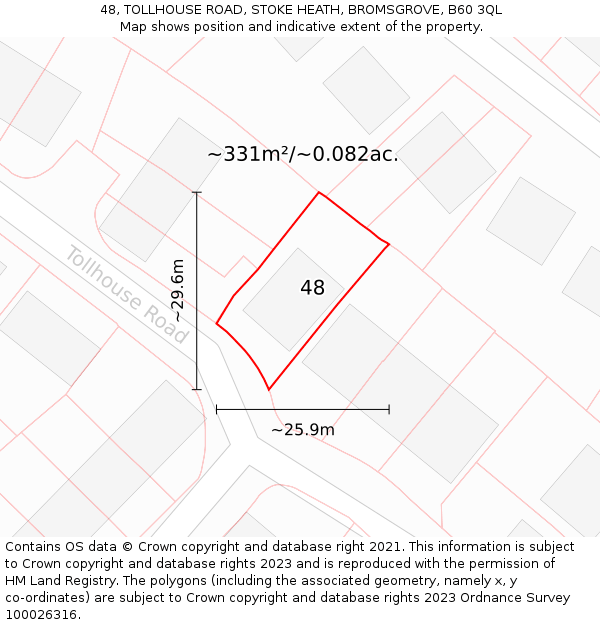 48, TOLLHOUSE ROAD, STOKE HEATH, BROMSGROVE, B60 3QL: Plot and title map