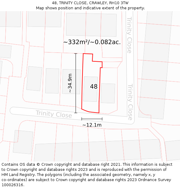 48, TRINITY CLOSE, CRAWLEY, RH10 3TW: Plot and title map
