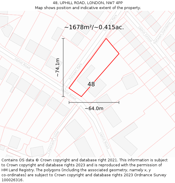 48, UPHILL ROAD, LONDON, NW7 4PP: Plot and title map