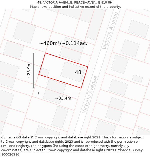 48, VICTORIA AVENUE, PEACEHAVEN, BN10 8HJ: Plot and title map