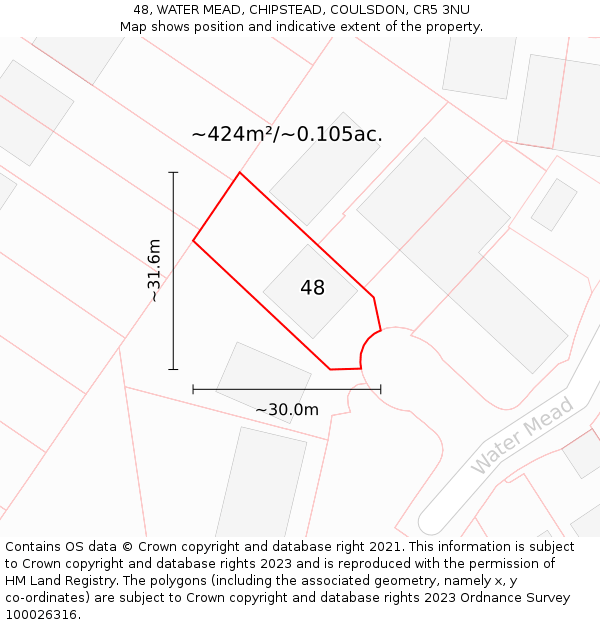 48, WATER MEAD, CHIPSTEAD, COULSDON, CR5 3NU: Plot and title map