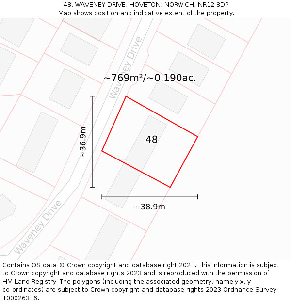 48, WAVENEY DRIVE, HOVETON, NORWICH, NR12 8DP: Plot and title map