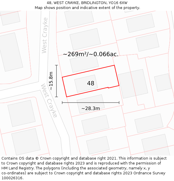 48, WEST CRAYKE, BRIDLINGTON, YO16 6XW: Plot and title map