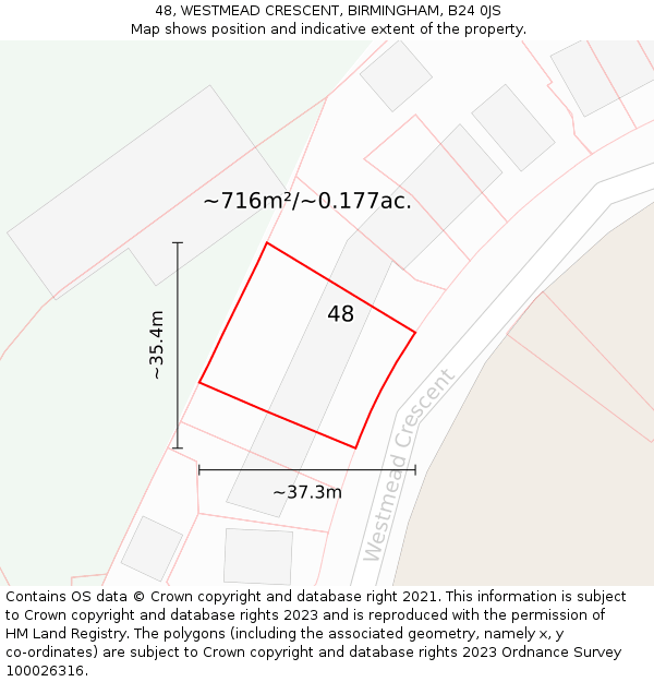 48, WESTMEAD CRESCENT, BIRMINGHAM, B24 0JS: Plot and title map