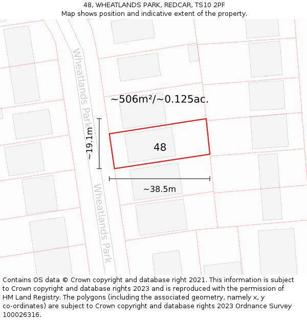 48, WHEATLANDS PARK, REDCAR, TS10 2PF: Plot and title map