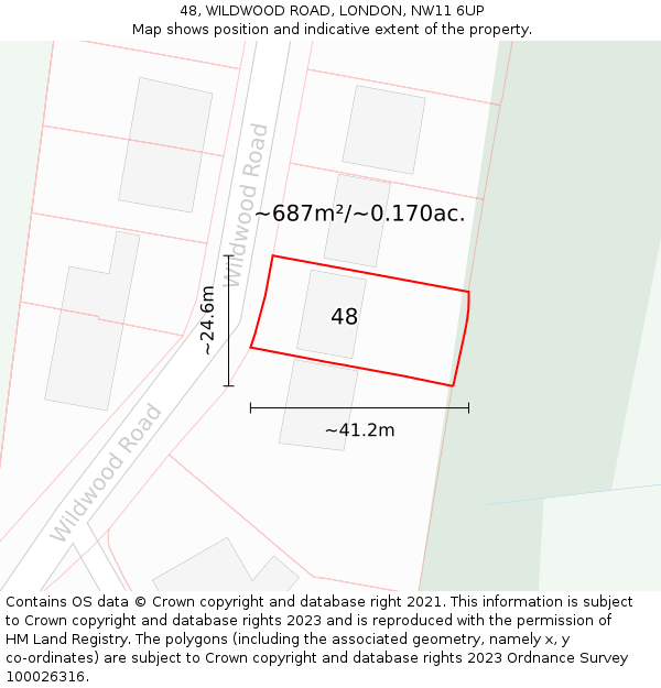 48, WILDWOOD ROAD, LONDON, NW11 6UP: Plot and title map