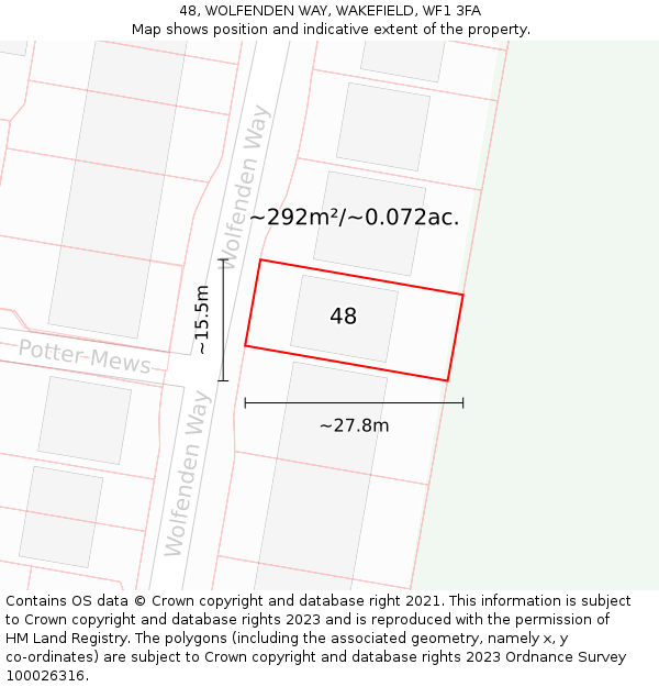 48, WOLFENDEN WAY, WAKEFIELD, WF1 3FA: Plot and title map