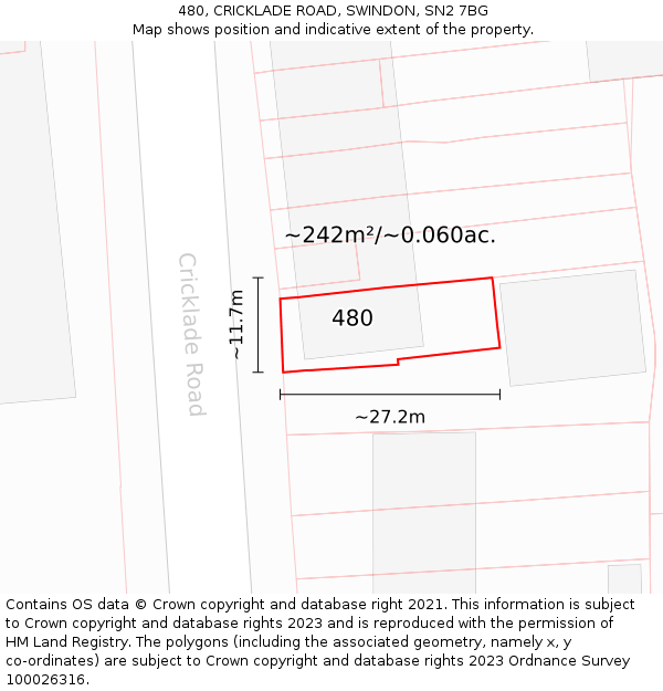 480, CRICKLADE ROAD, SWINDON, SN2 7BG: Plot and title map